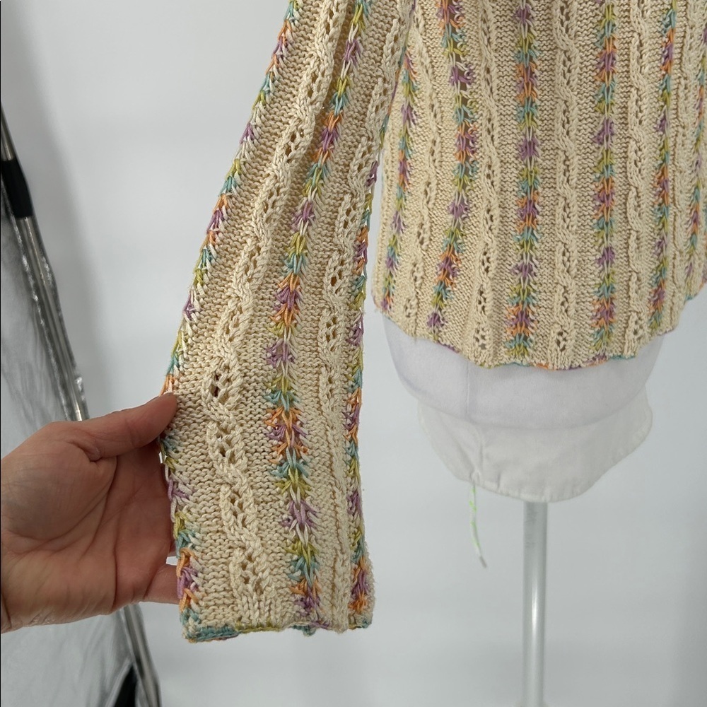Sigrid Olsen Sport Silk Blend Crochet Knit Cardigan Pastel Open Front Size S - Picture 6 of 12
